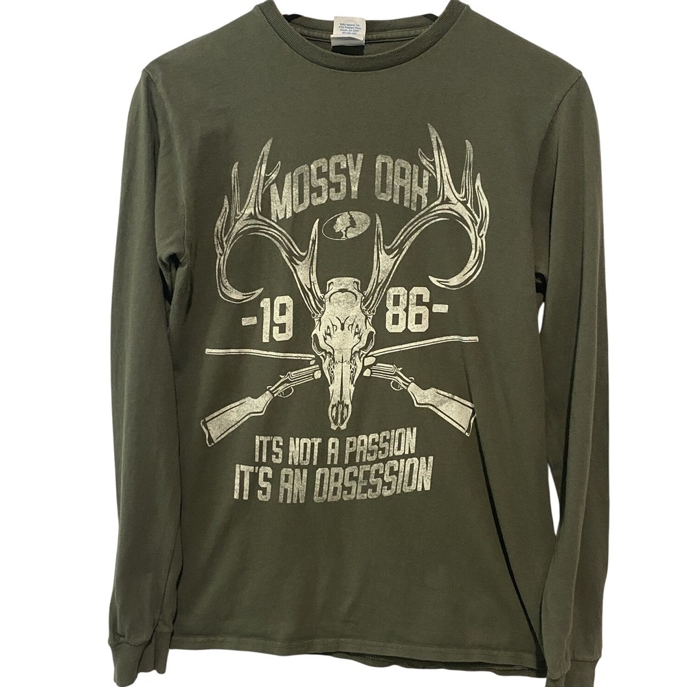 Mossy Oak Shirt‎ Size Small 1986 Hunting Obsession Long Sleeve Olive Green